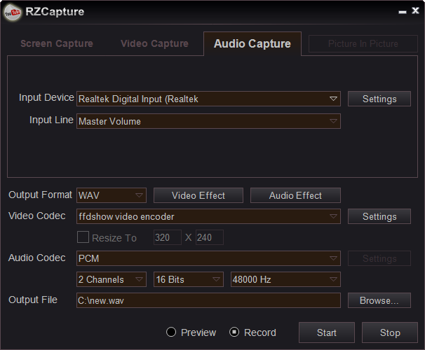 audio capture window